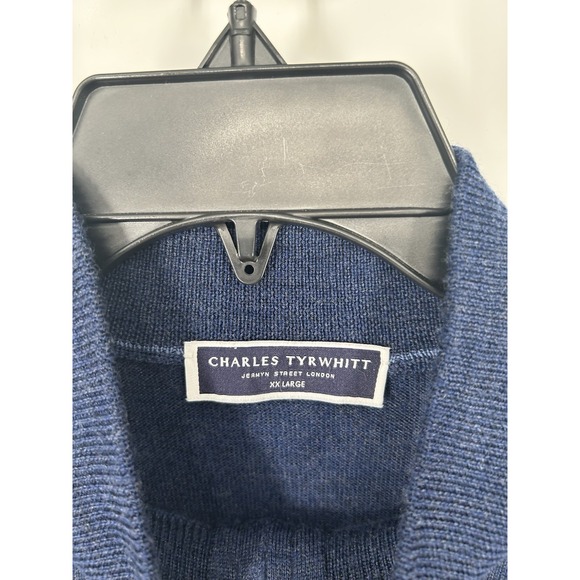 Charles Tyrwhitt 100% Merino Wool Knit Quarter 1/4 Zip Sweater Blue 2XL XXL - Picture 3 of 6